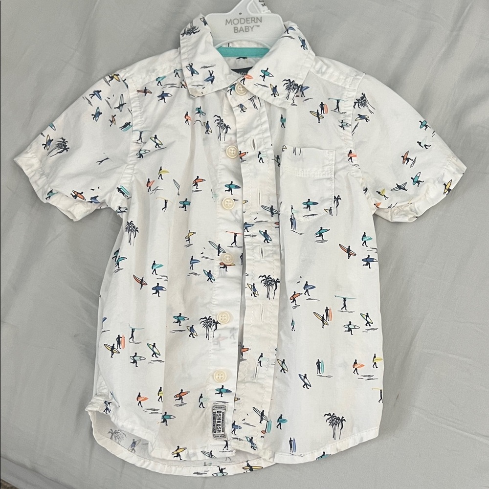 OshKosh B'gosh White Short-Sleeve Surf & Palm Print Button-Down Shirt
